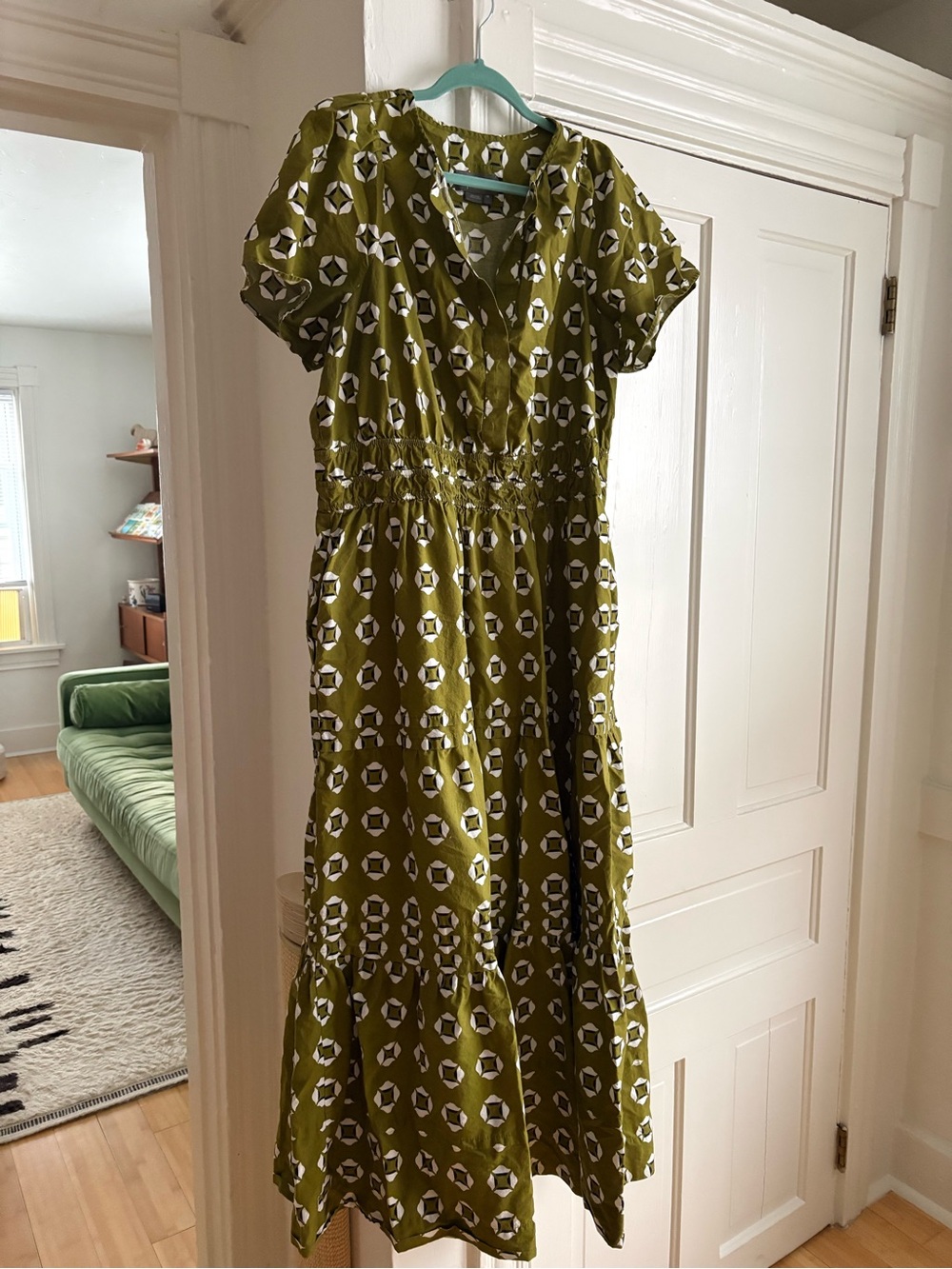 Anthropologie Olive Green Printed Maxi Dress